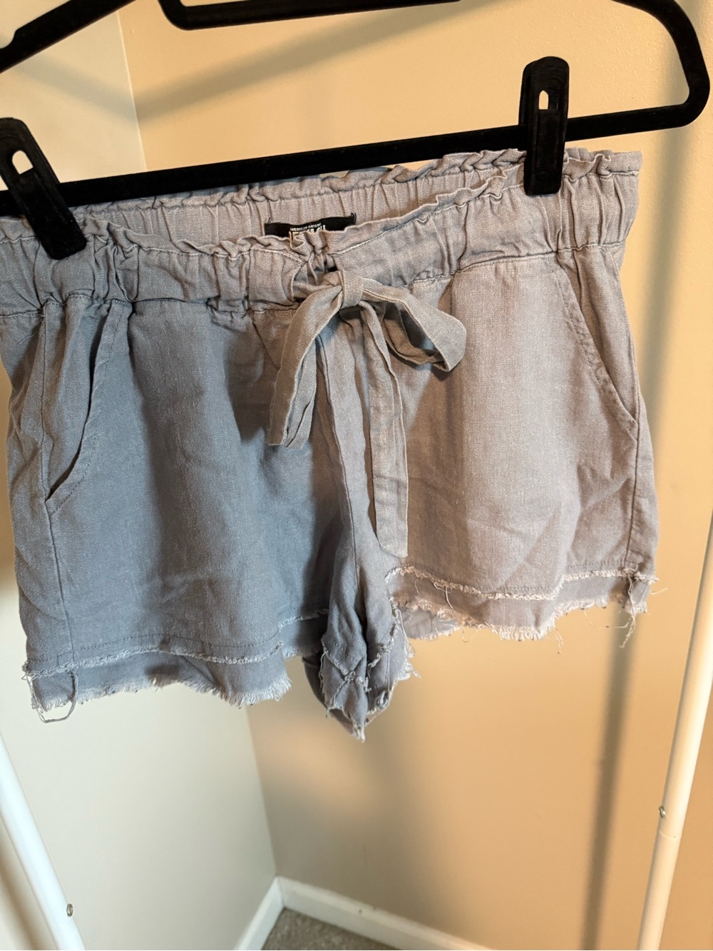 Rewash Light Gray/blue High-Waist Drawstring Casual Shorts